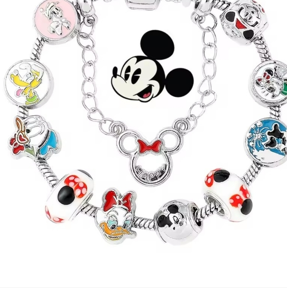 Disney Classic Friends Pandora Style Charm Bracelet Silver Tone - Picture 7 of 10